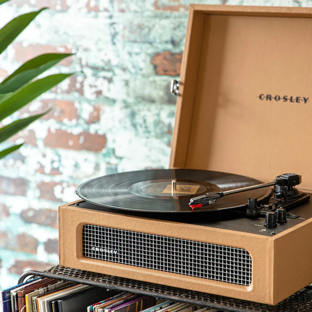 Crosley Voyager Bluetooth Portable Turntable + Gadhouse Vinyl Rack Bundle - Tan — product image 2