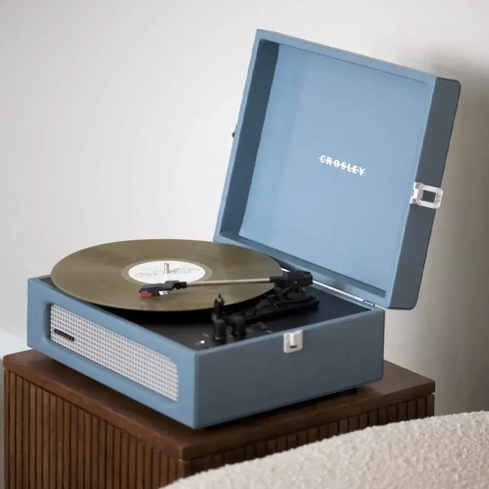 Crosley Voyager Bluetooth Portable Turntable + Gadhouse Vinyl Rack Bundle - Washed Blue — product image 2