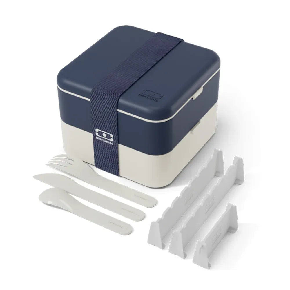 Monbento Flex - The 2 Compartment Lunch Box with Cutlery - Blue Natural