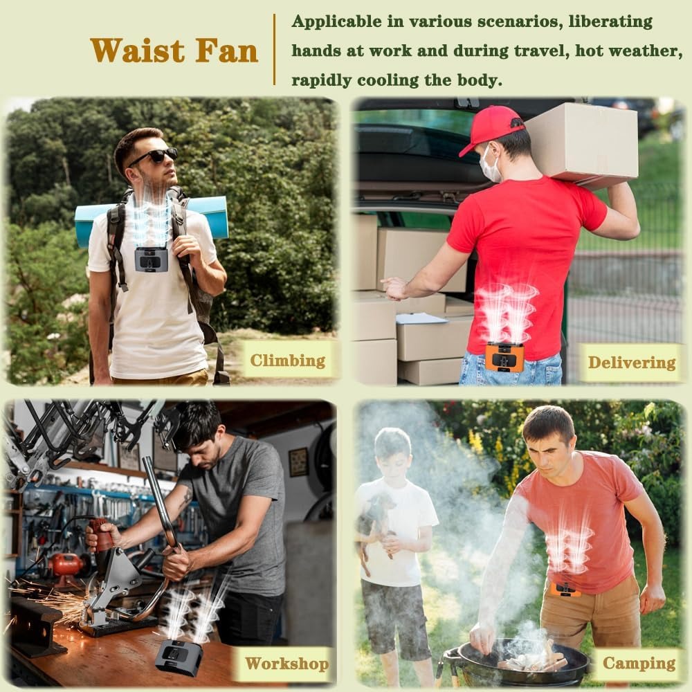 20,000 mAh Portable Waist Fan with Power Bank and LED – Grey