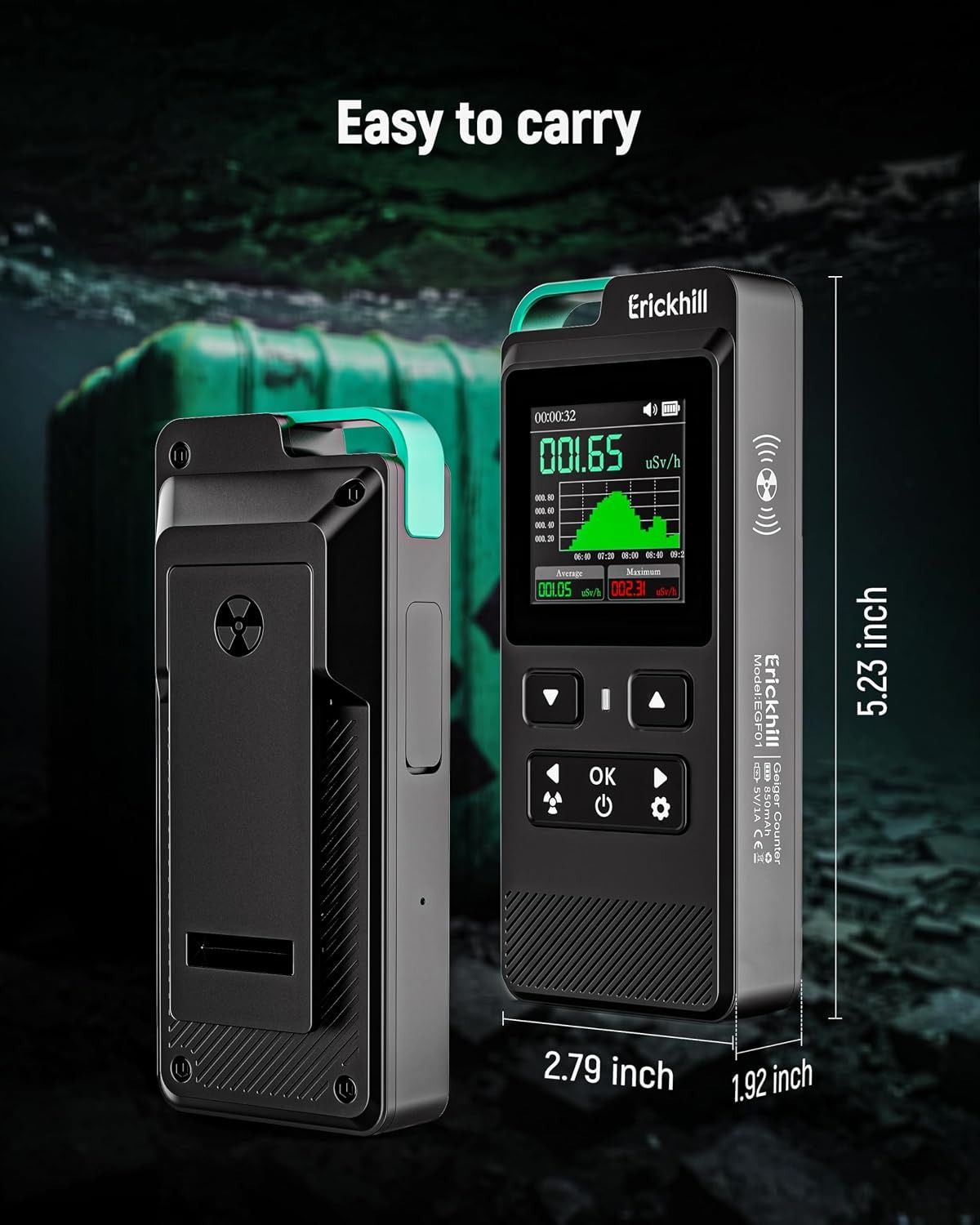 ERICKHILL 3 in 1 EMF Detector, Electromagnetic Field Radiation Detector for EF, RF, MF, WiFi,5G Signal,Triple Alarm Modes, Type-C Charging, EMF Meter for Home, Office, and Paranormal Investigation
