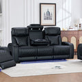 3 Seater Air leather Power Recliner Sofa with LED Light In Black