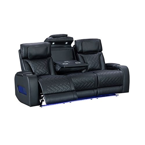3 Seater Air leather Power Recliner Sofa with LED Light In Black