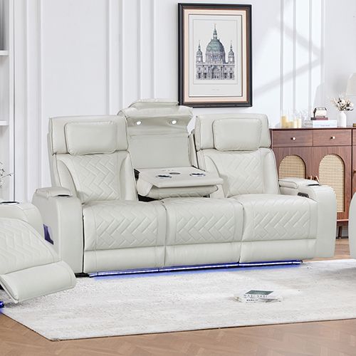3 Seater Air leather Power Recliner Sofa with LED Light In Grey