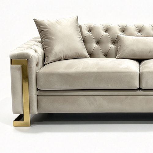 Juliette 3 Seater Velvet Sofa with Gold Trim in Beige