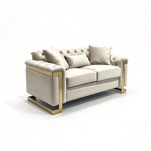 Juliette 2 Seater Velvet Sofa with Gold Trim in Beige