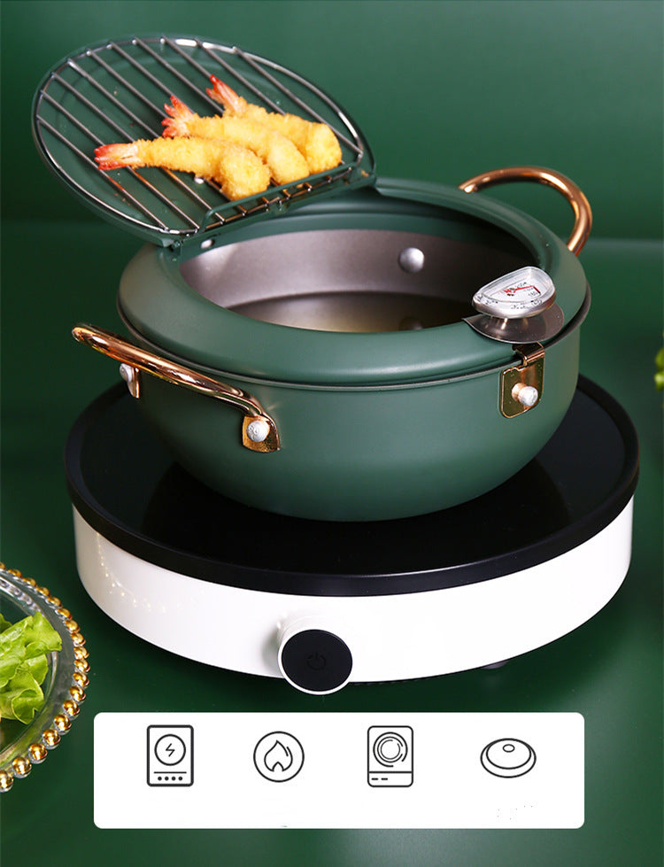 Justcook 20 cm Deep Frying Pot with Lid, Rack and Thermometer