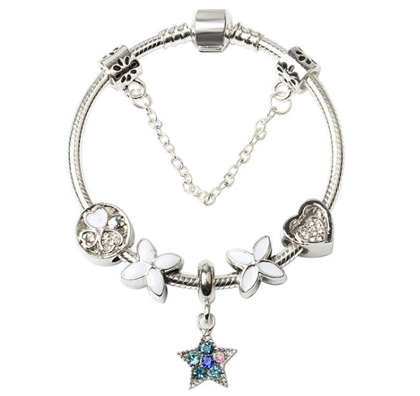 Silver-plated bracelet with blue star pendant and barrel clasp, 20 cm – product image 1 of 5