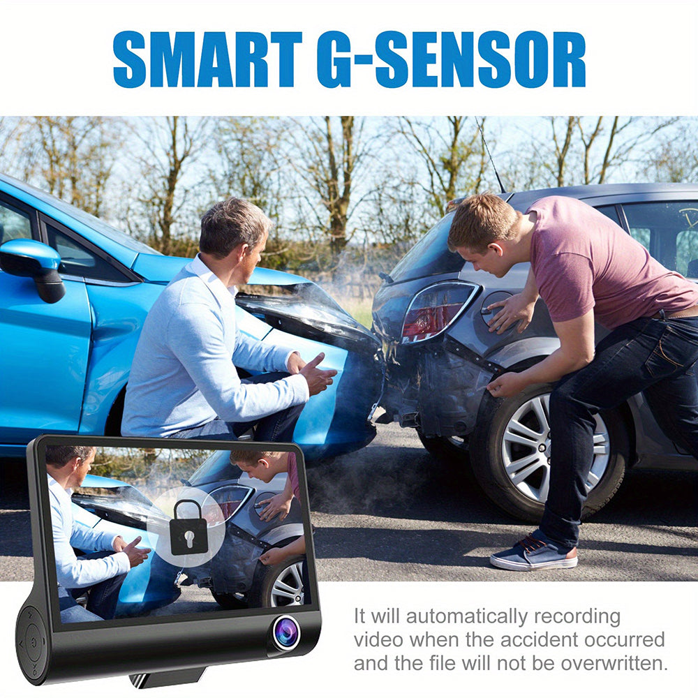 Front and Rear Triple Lens Dash Cam 1080P HD 4-inch touch screen wide-angle lens – product photo 4