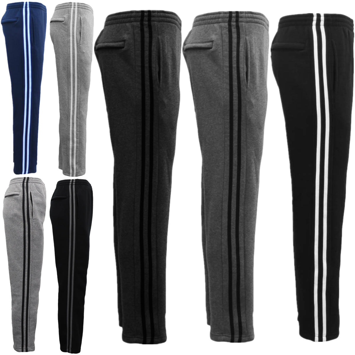 Men's fleece striped track pants in Charcoal w Black Stripes, size 5XL – product image 2 of 6