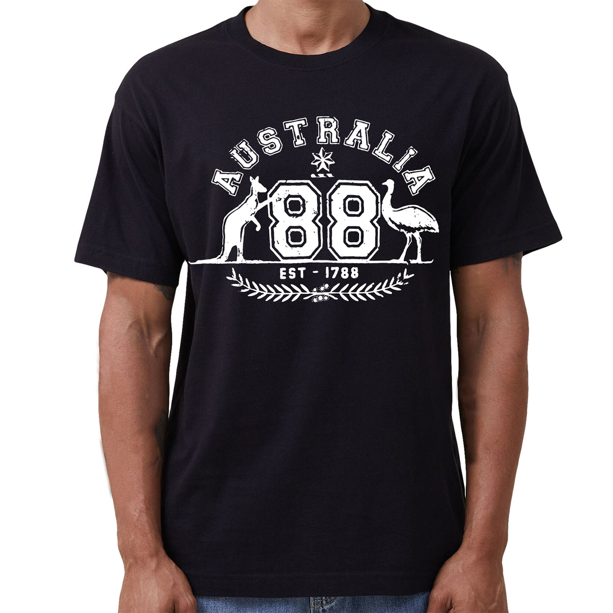 Unisex Australia Kangaroo & Emu Cotton T-Shirt – Black, XL