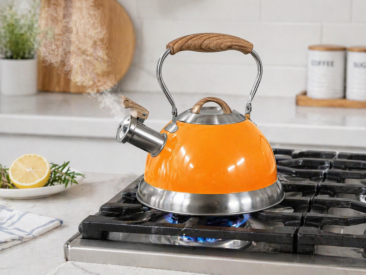 2.8L Whistling Kettle Stainless Steel Foldable Handle Orange — product photo 5