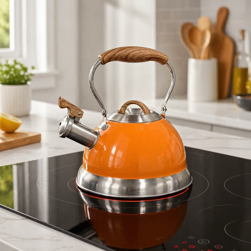 2.8L Whistling Kettle Stainless Steel Foldable Handle Orange — product photo 7