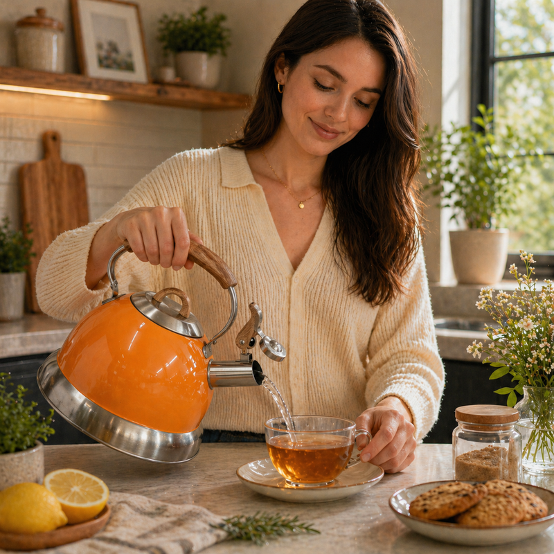 2.8L Whistling Kettle Stainless Steel Foldable Handle Orange — product photo 8