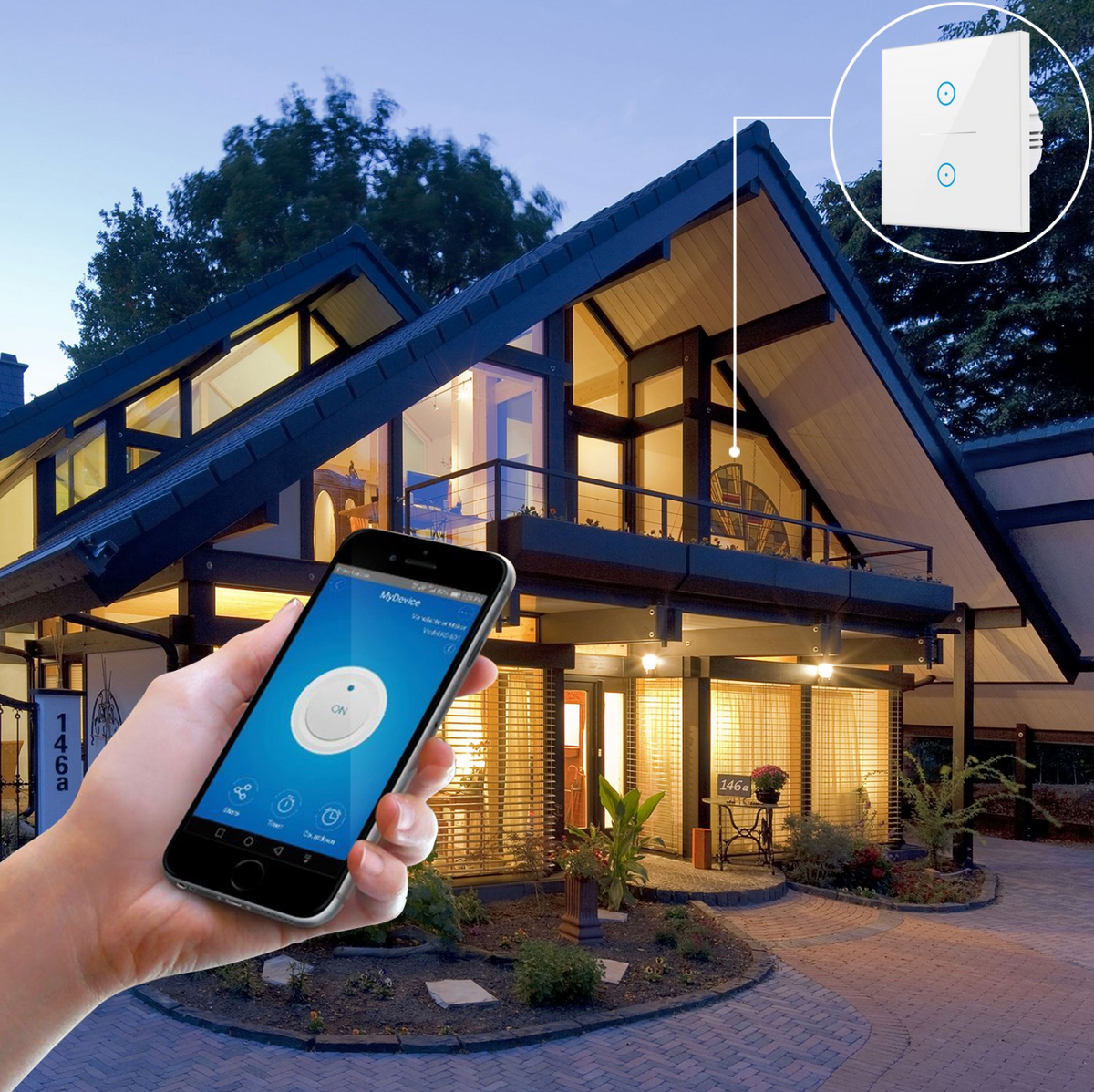 Two-Gang Wi-Fi Smart Glass Touch Wall Light Switch – White — product image 2 of 4