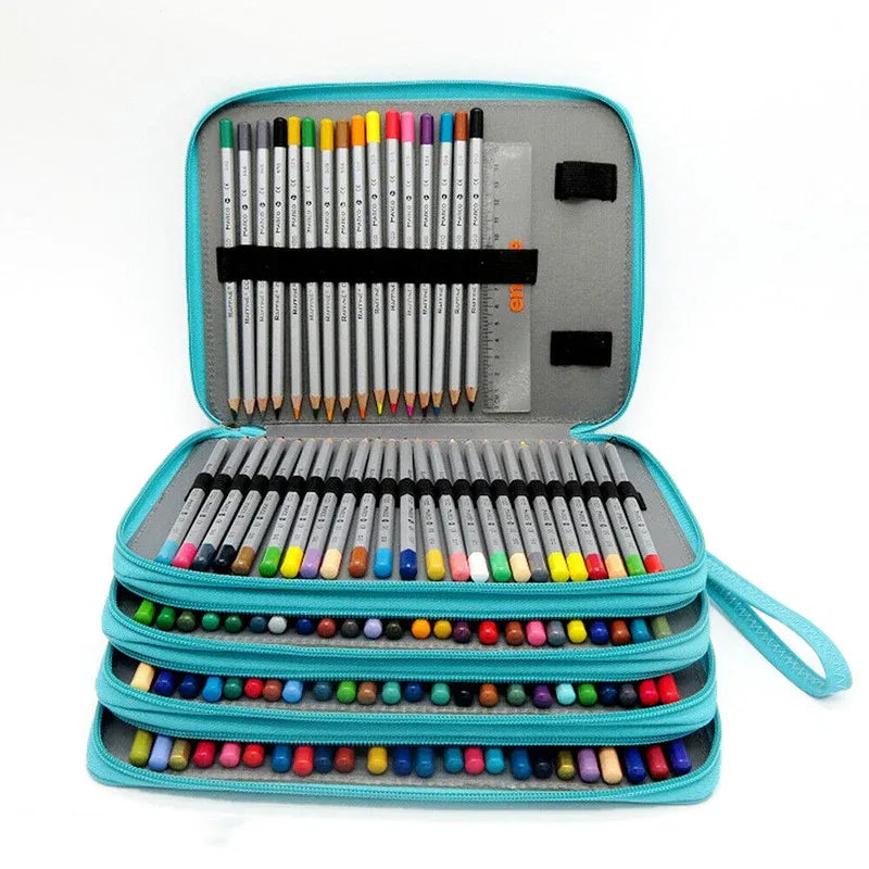 168 Slots Large Capacity Pencil Case Foldable Pen Bag Make Up Storage Organizer - Purple