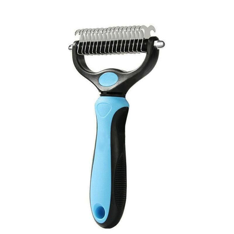 Dual-Sided Pet Dematting & Deshedding Rake - Blue & Black, 17.2 cm