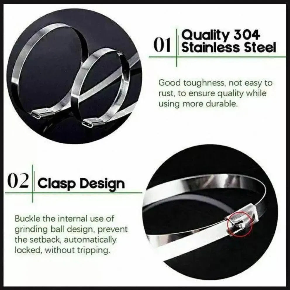 20X Stainless Steel Cable Ties S304 Marine Grade Zip Strap Locking Wrap 100-800Mm - 4.6x350mm — product photo 10