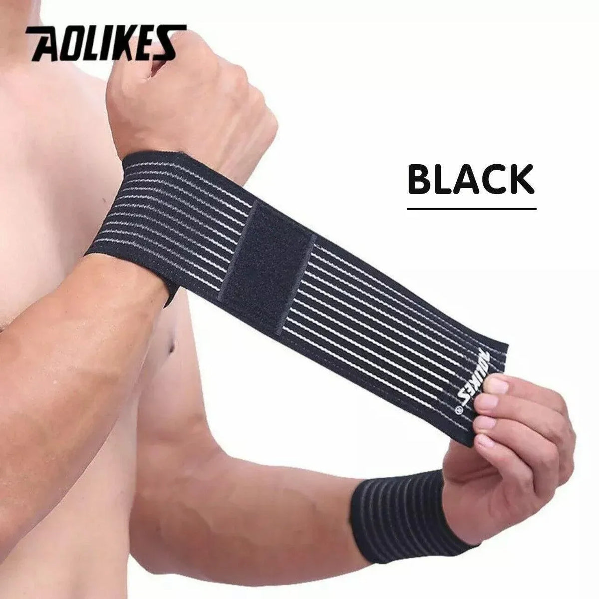Aolikes Wrist Brace Elastic Bandage Support Sport Gym Wrap Fitness Wristband - Black