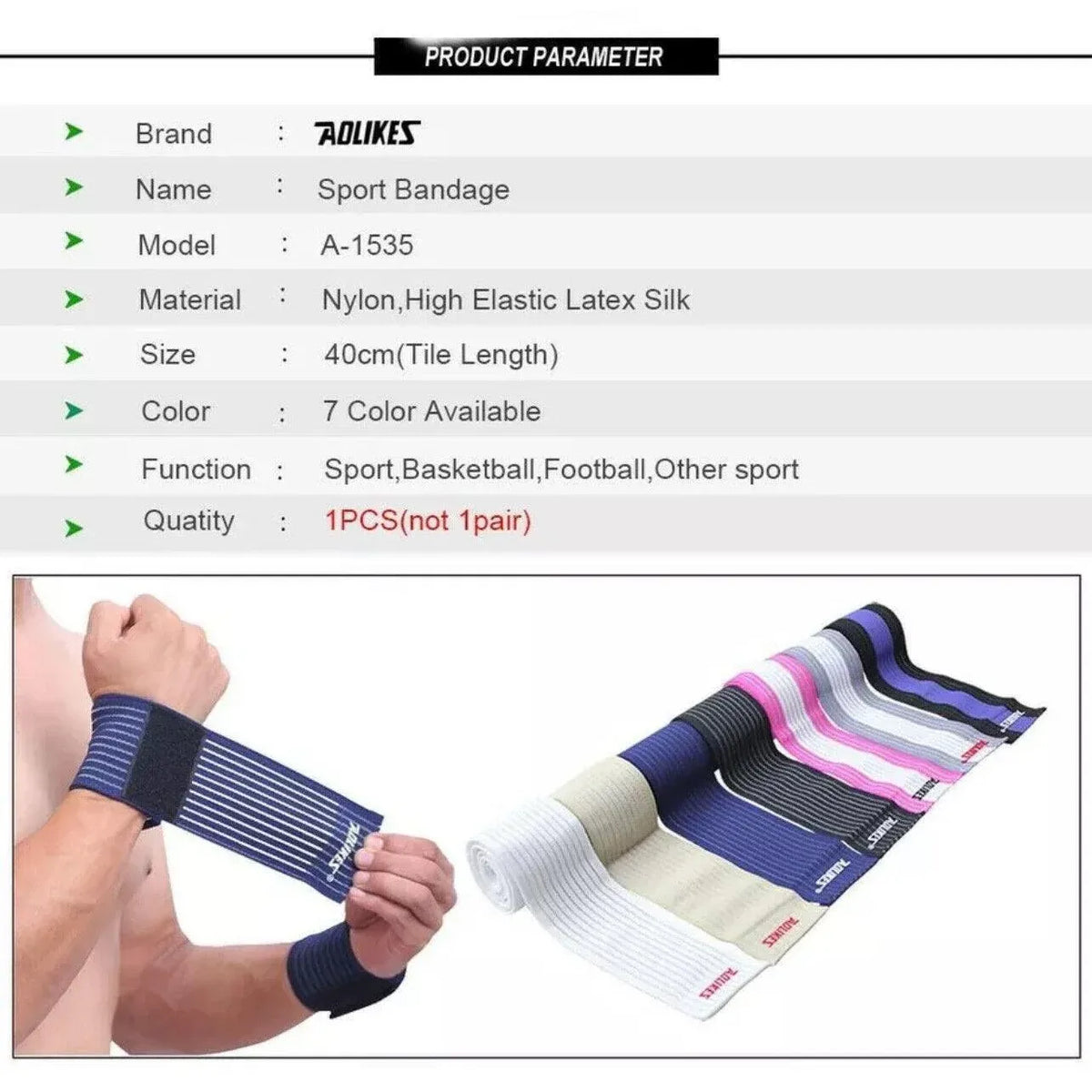 Aolikes Wrist Brace Elastic Bandage Support Sport Gym Wrap Fitness Wristband - White+Grey