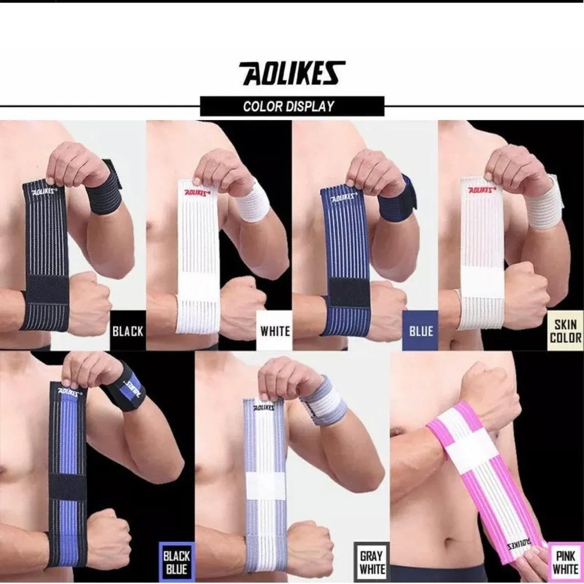 Aolikes Wrist Brace Elastic Bandage Support Sport Gym Wrap Fitness Wristband - White+Grey