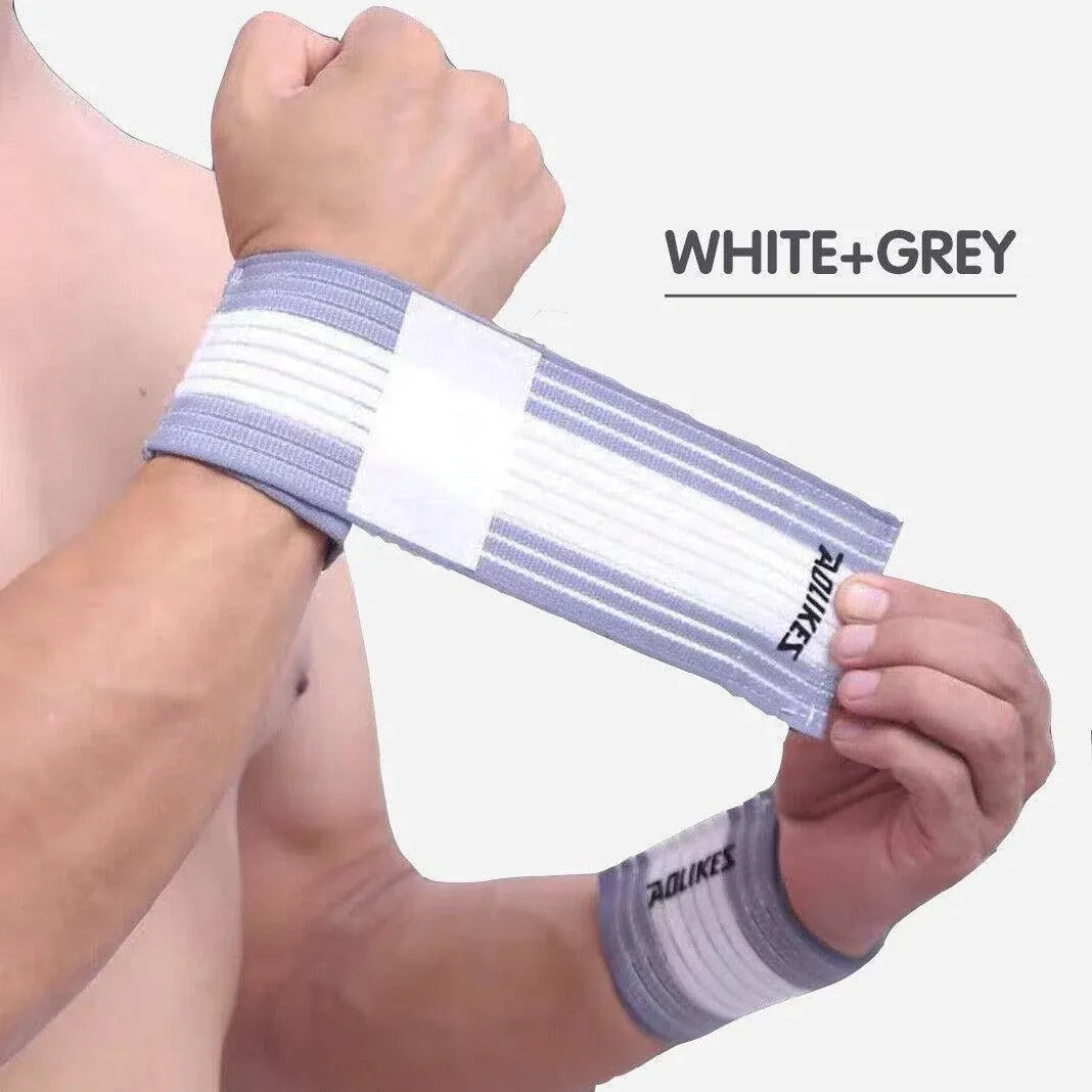 Aolikes Wrist Brace Elastic Bandage Support Sport Gym Wrap Fitness Wristband - White+Grey