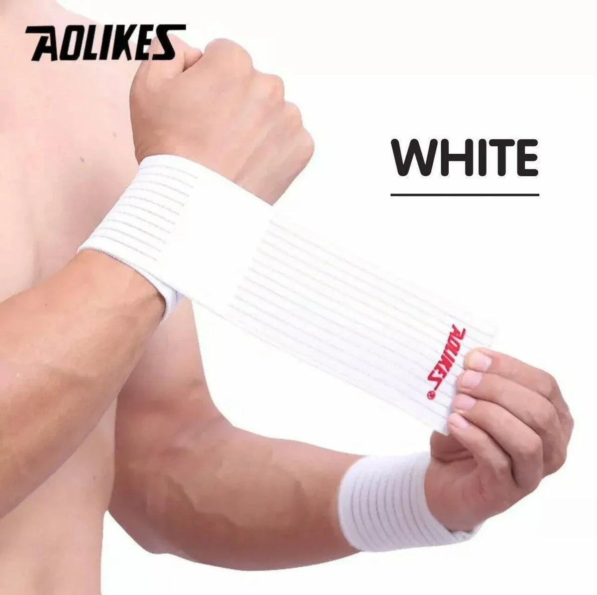 Aolikes Wrist Brace Elastic Bandage Support Sport Gym Wrap Fitness Wristband - White+Grey