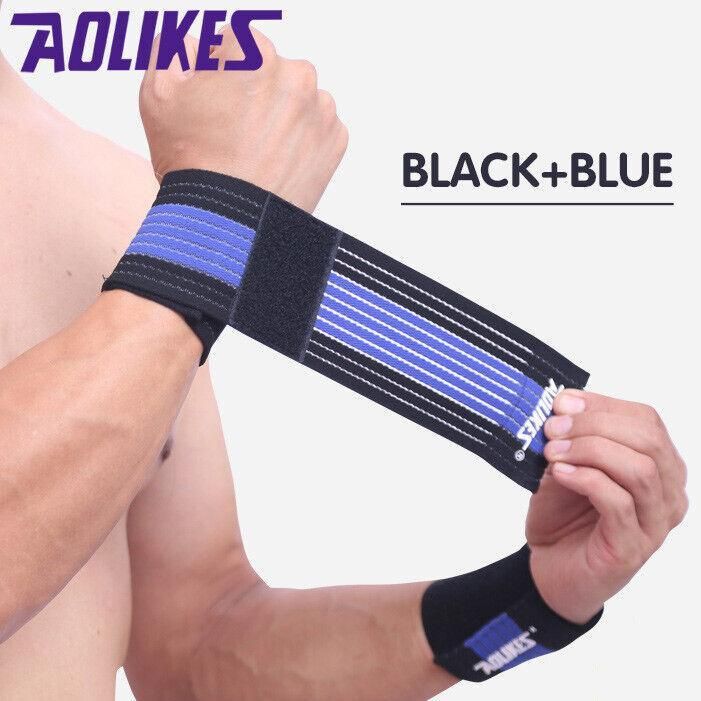 Aolikes Wrist Brace Elastic Bandage Support Sport Gym Wrap Fitness Wristband - White+Grey