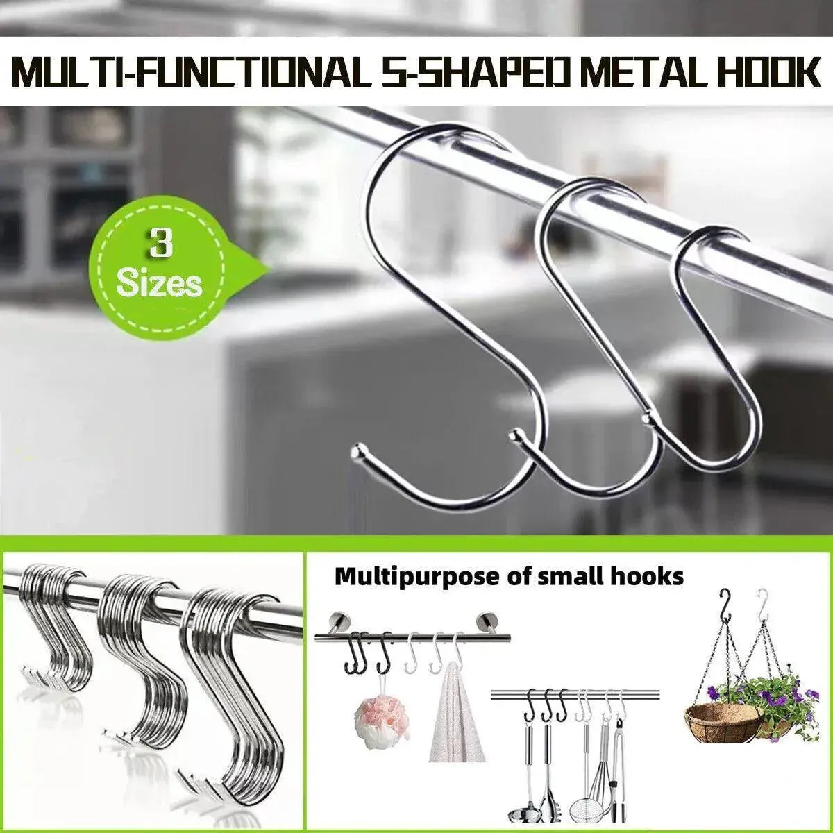 12cm Stainless Steel S Shape Hooks Kitchen Hanger Rack Clothes Hanging Plant Holders - 20PCS — product image 2
