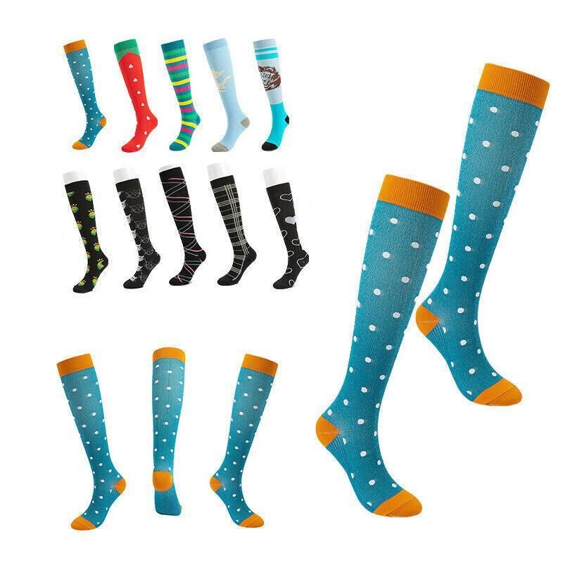 L/XL Compression Socks – Blue Dot Pattern, 20–30mmHg