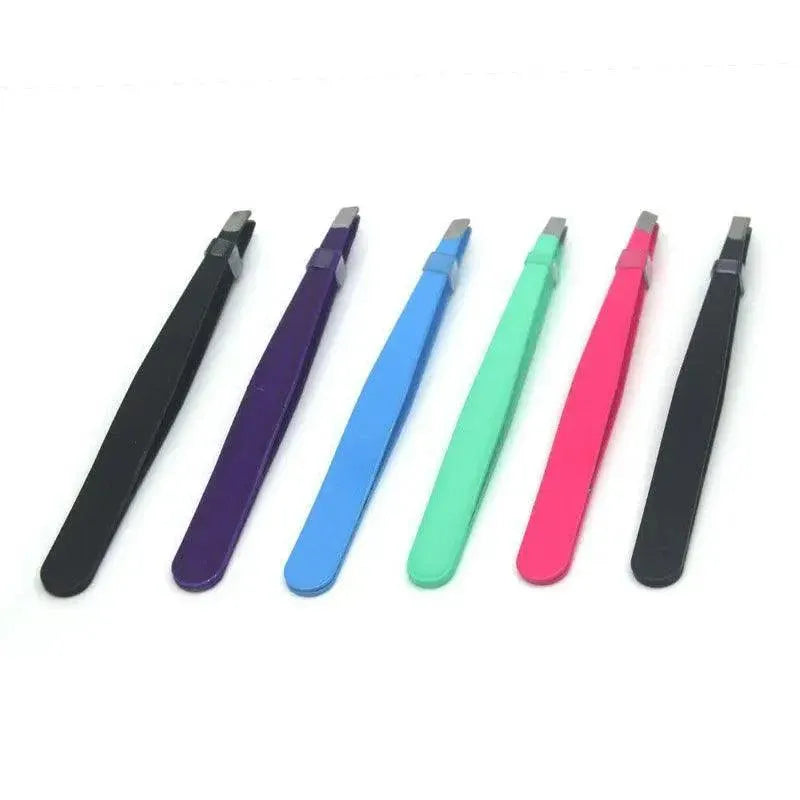 Stainless Steel Hair Eyebrow Tweezers Plucker Puller Beauty Slanted Nail Tip - Rose Red