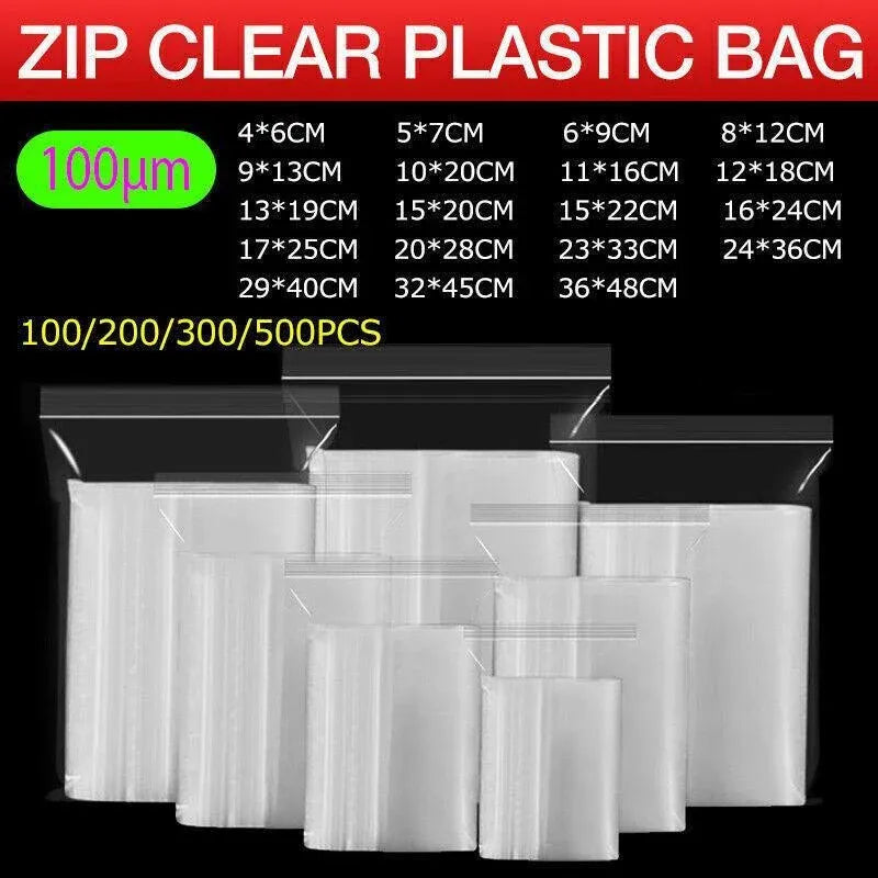 100PCS 100micron Bulk Clear Resealable PE Plastic Zip Bags - 11*16CM — product photo 2