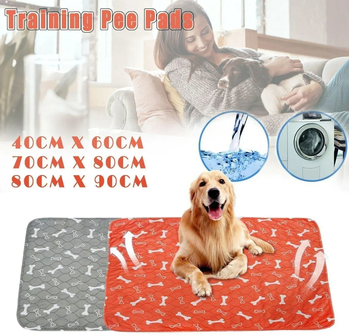 Reusable Orange Puppy Training & Absorbent Mat - 40 × 60 cm