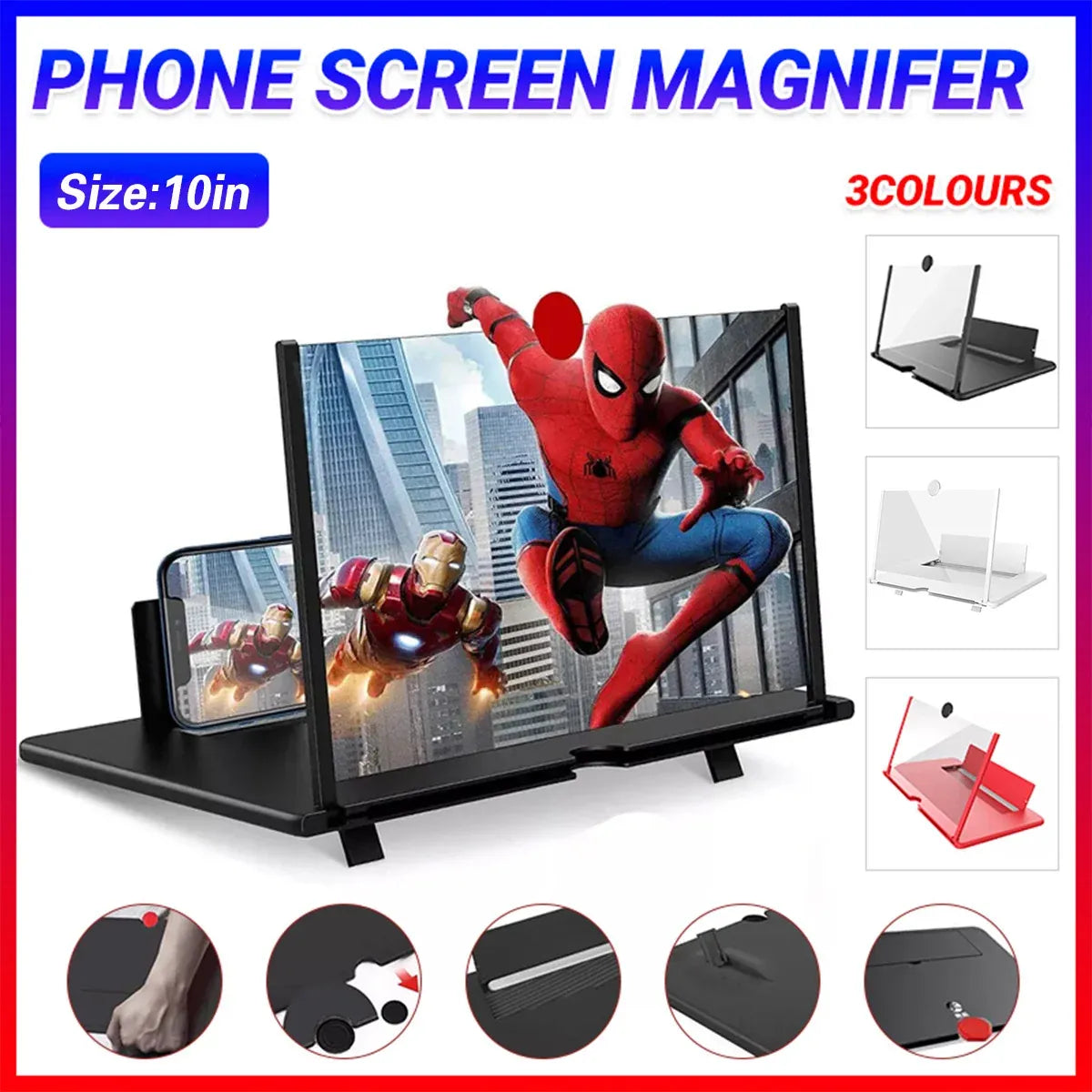 12 Inch Phone Screen Magnifier Folding Amplifier Stand Adjustable 3D Holder - White