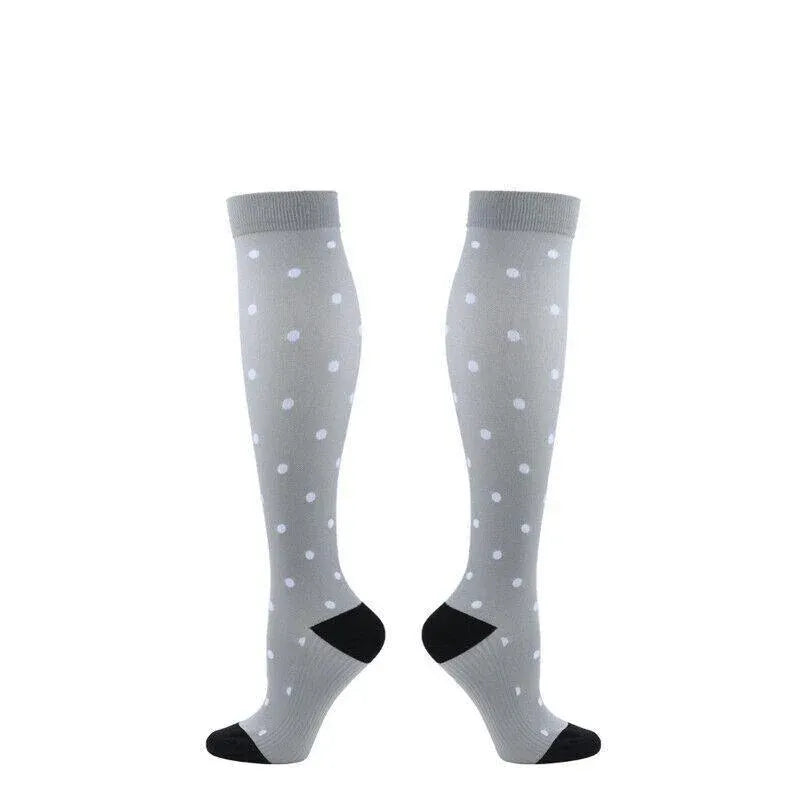 Unisex Graduated Compression Socks – S/M, White Polka Dots