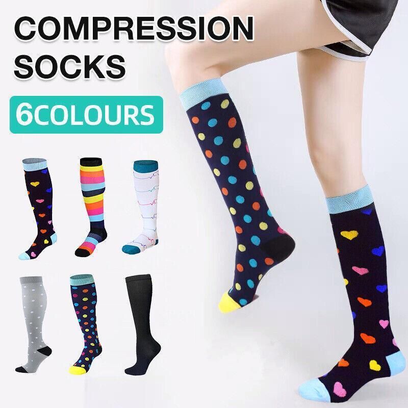 Unisex Graduated Compression Socks – S/M, White Polka Dots