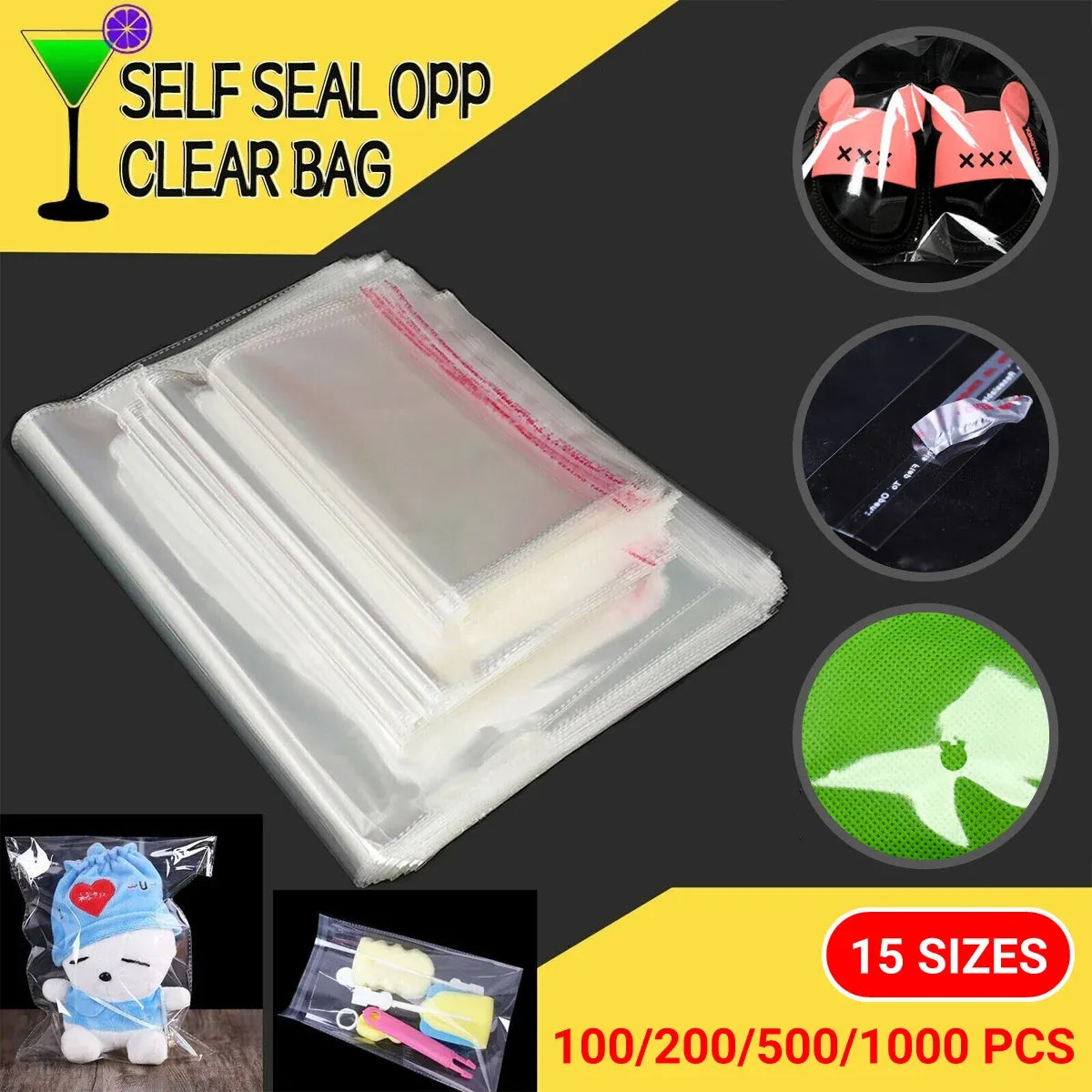 Multi-size Clear Self-Seal Cellophane Bags - Bulk Adhesive Opp - 20*30+4 — product photo 2