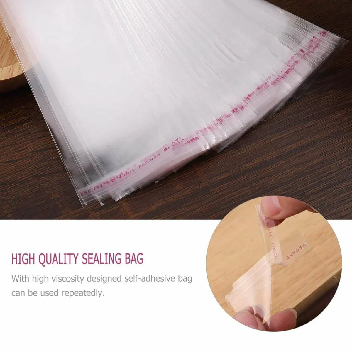 Multi-size Clear Self-Seal Cellophane Bags - Bulk Adhesive Opp - 20*30+4 — product photo 7