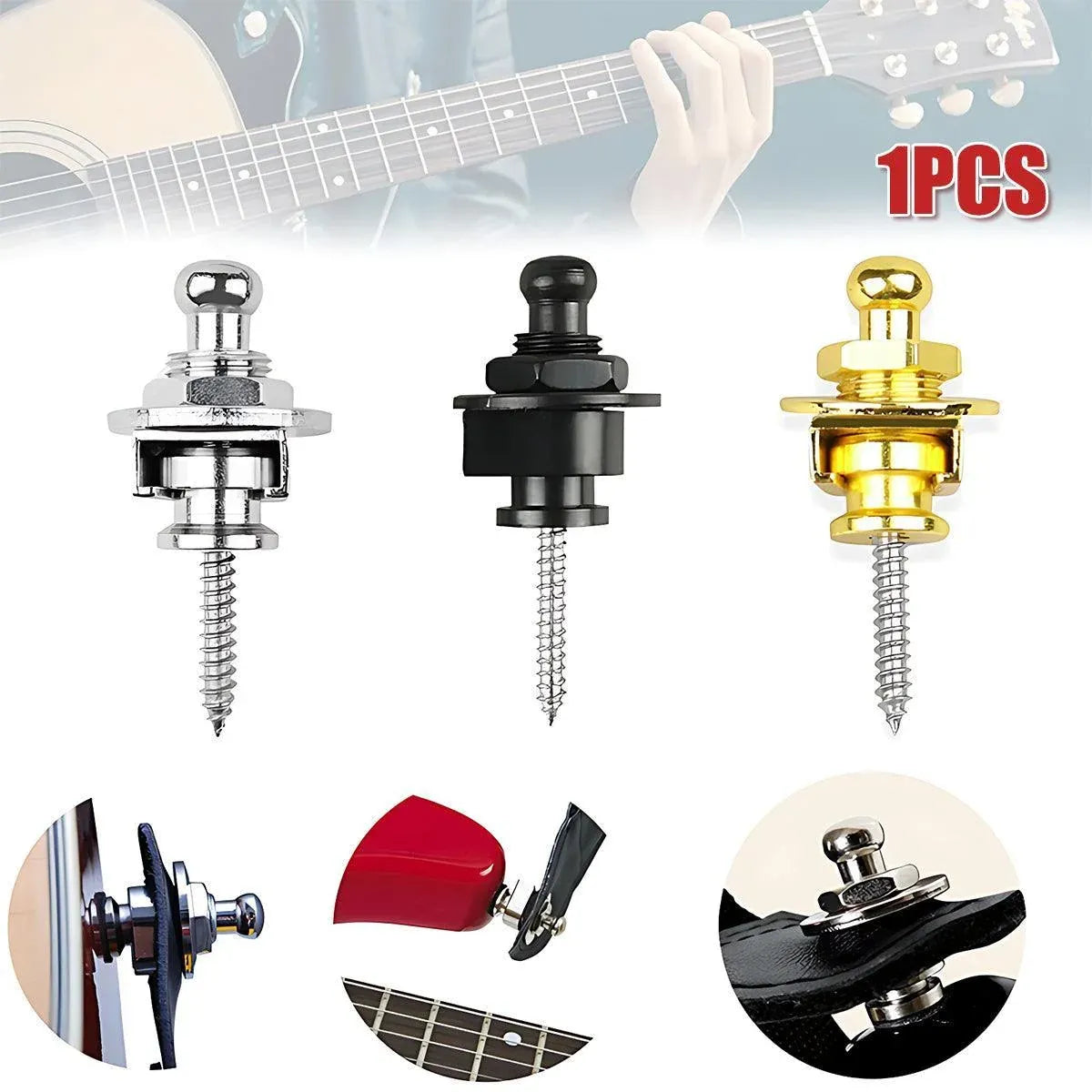 1PC Buttons Straplocks Bass Replacement Strap Locks Electric Acoustic Guitar - Silver — product image 2