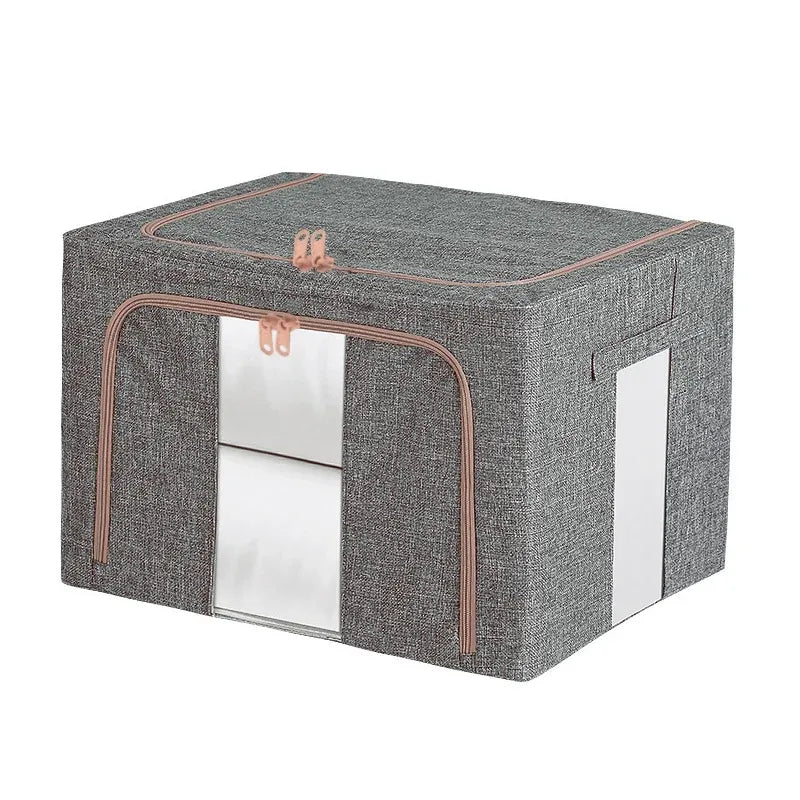 100L Foldable Storage Box Crushed Steel Frame Clothes Quilt Toys Organizer - 100L-Grey