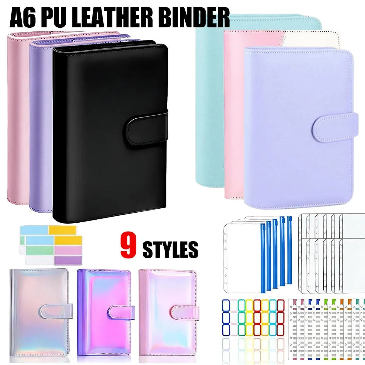 A6 Pu Leather Binder Pockets Cash Envelope Planner Notebooks - Pink+White — product photo 2