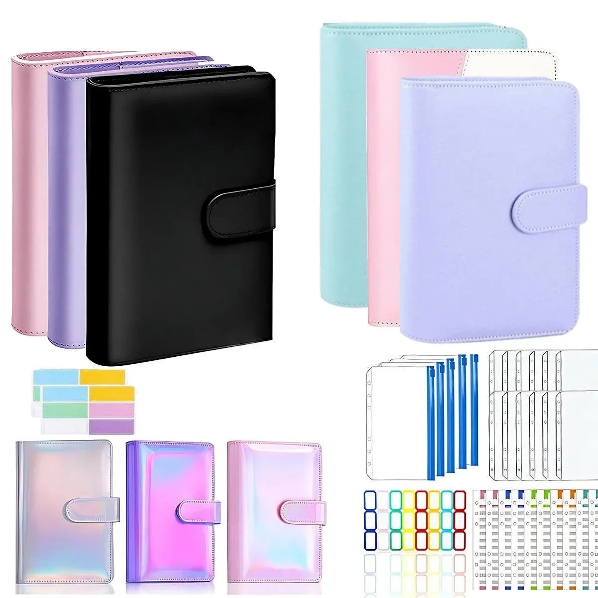 A6 Pu Leather Binder Pockets Cash Envelope Planner Notebooks - Pink+White — product photo 3
