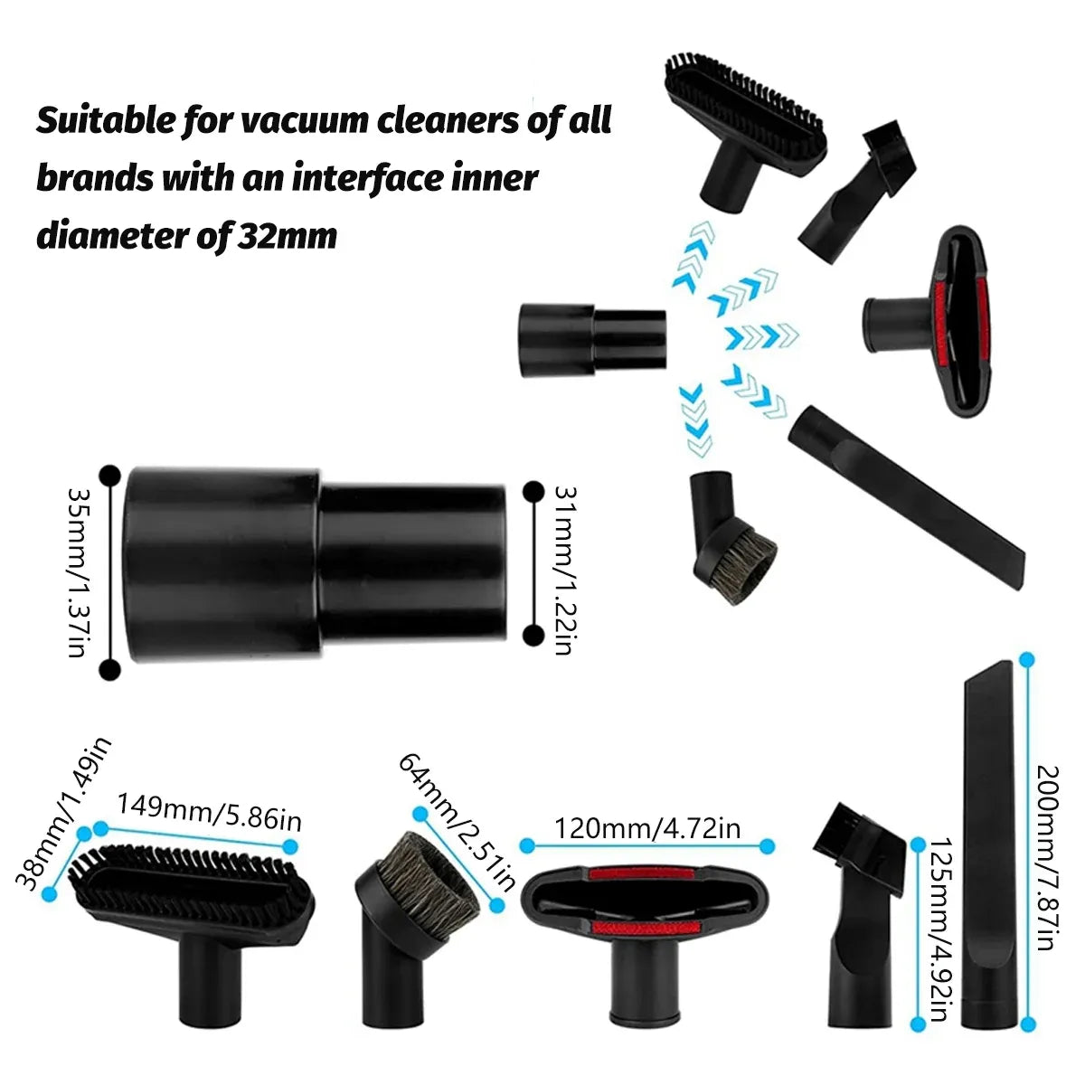 6-Piece Vacuum Cleaner Nozzle and Brush Attachment Set – 32 mm
