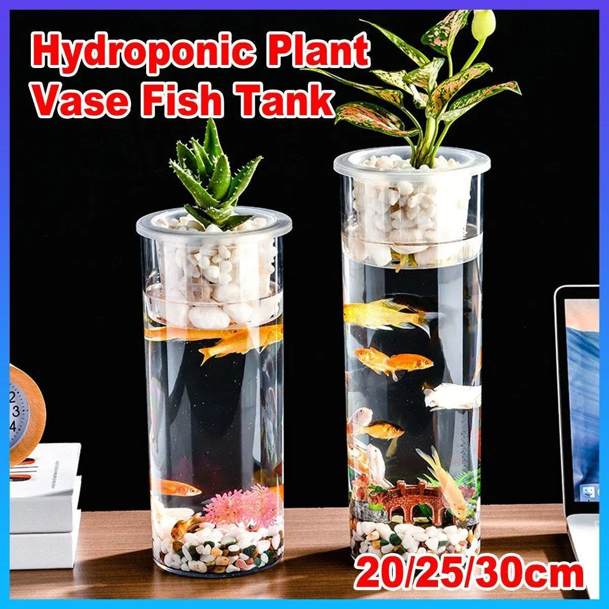 25 cm Cylindrical Hydroponic Plant Vase with Basket - product image 2 of 14