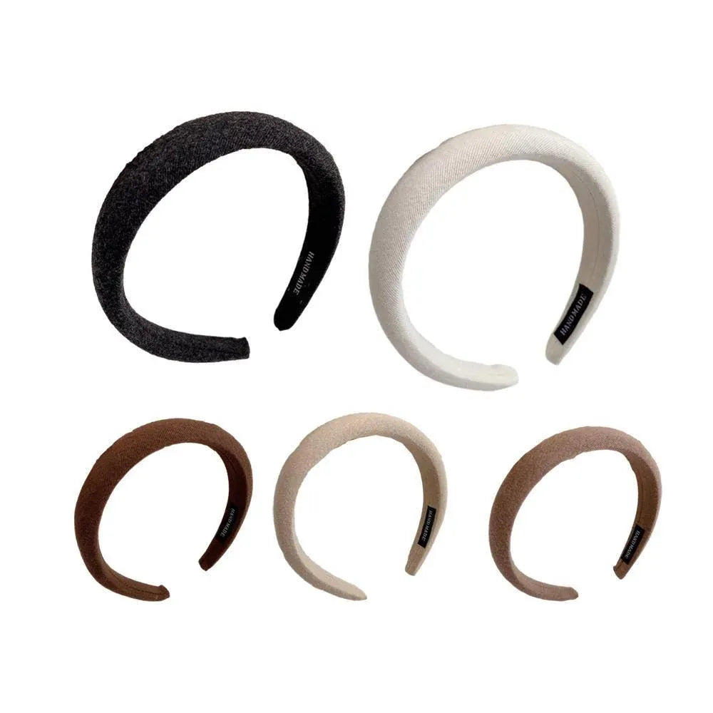 Ladies Headband Padded Hairband Wide Sponge Hair Hoop Solid Colour Accessories - Light Coffee