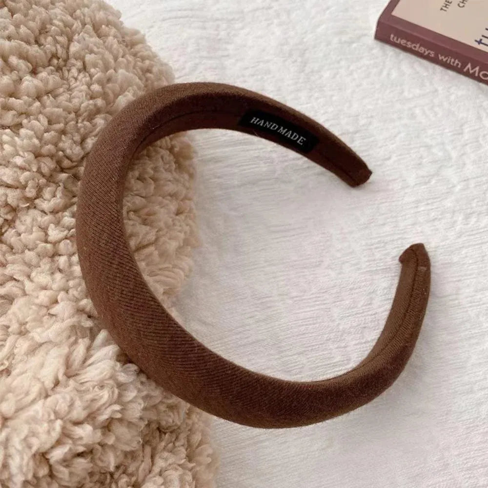 Ladies Headband Padded Hairband Wide Sponge Hair Hoop Solid Colour Accessories - Light Coffee