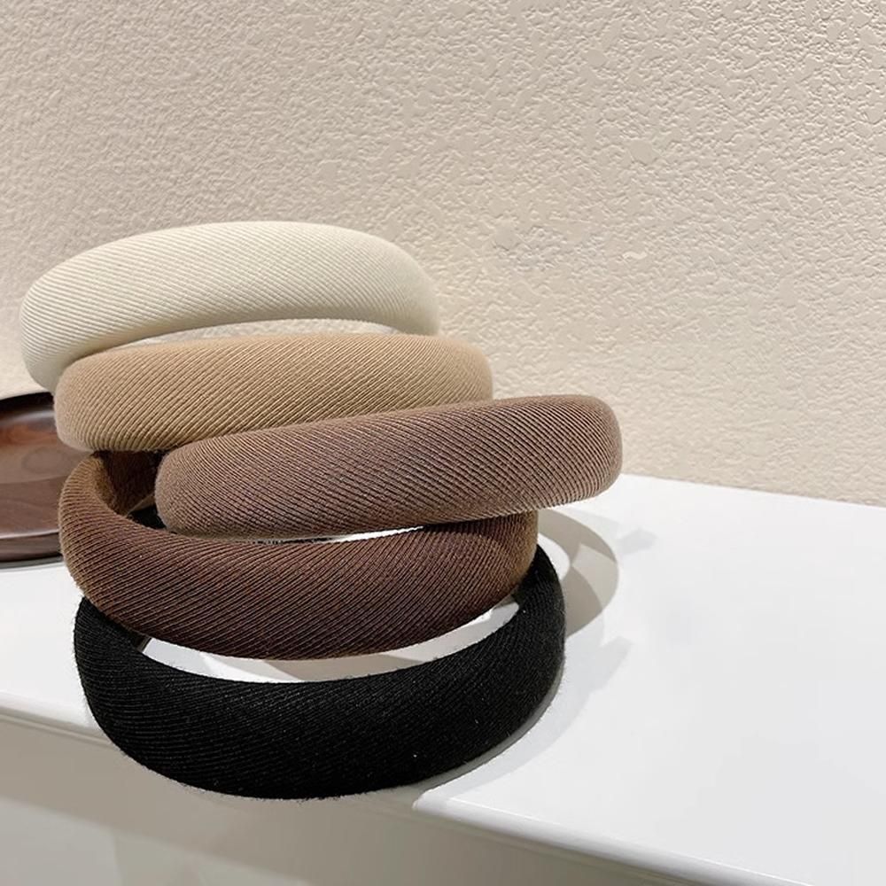 Ladies Headband Padded Hairband Wide Sponge Hair Hoop Solid Colour Accessories - Light Coffee