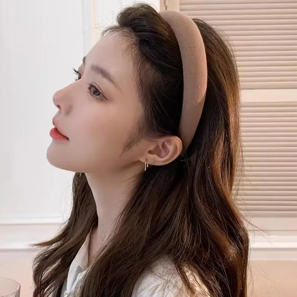 Ladies Headband Padded Hairband Wide Sponge Hair Hoop Solid Colour Accessories - Light Coffee