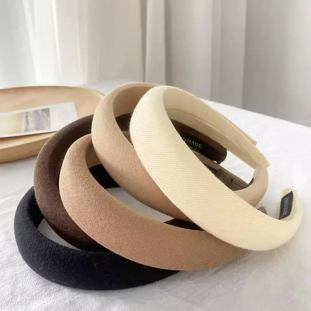 Ladies Headband Padded Hairband Wide Sponge Hair Hoop Solid Colour Accessories - Light Coffee