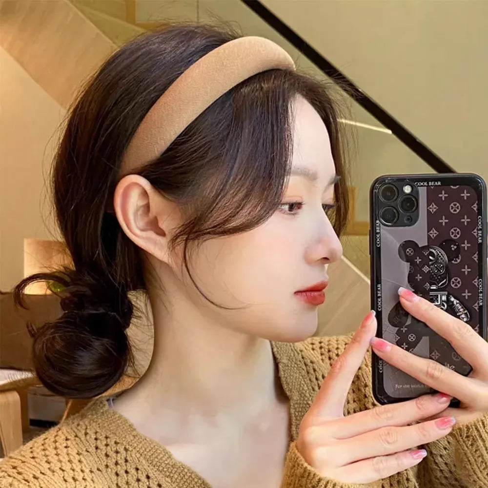 Ladies Headband Padded Hairband Wide Sponge Hair Hoop Solid Colour Accessories - Light Coffee